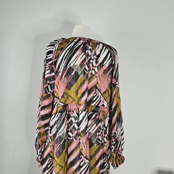 Marie Oliver Venus Caftan Silk Blend Maxi Dress Zebrawood Print XL Long Sleeve - Picture 9 of 16